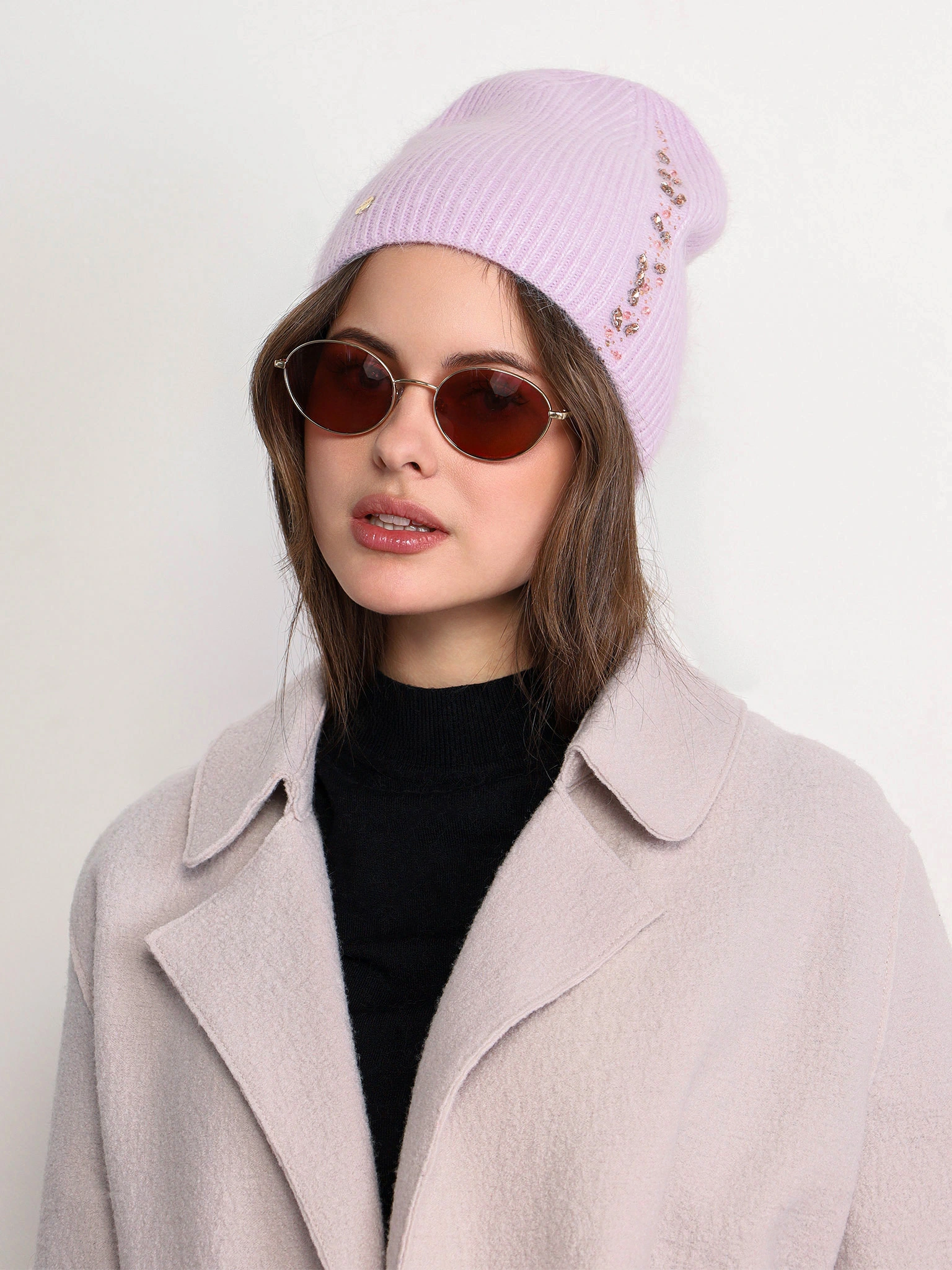 Шапка-бини двойная со стразами в ассортименте